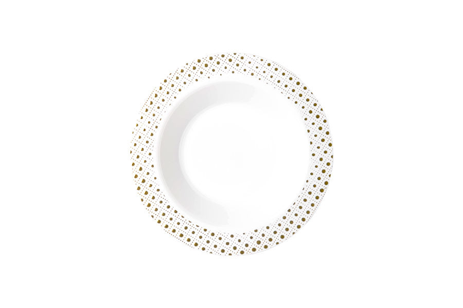 190mm Heavy Duty Bowl With Gold Dot Rim 6pk NIS Packaging & Party Supply