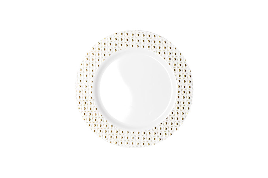 190mm Heavy Duty Lunch Plate With Gold Dot Rim 6pk NIS Packaging & Party Supply