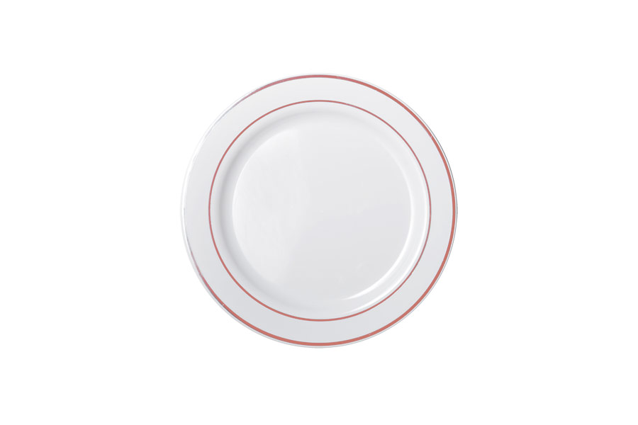 190mm Heavy Duty White Lunch Plate With Rose Gold Lining 6pk NIS Packaging & Party Supply