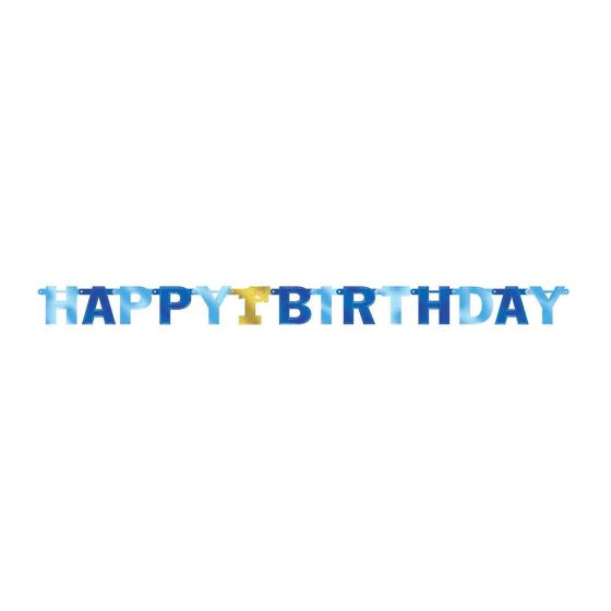 1ST BIRTHDAY BOY HAPPY BIRTHDAY Jointed Letter Banner Foil 1pc 7ft(2.13m) NIS Packaging & Party Supply