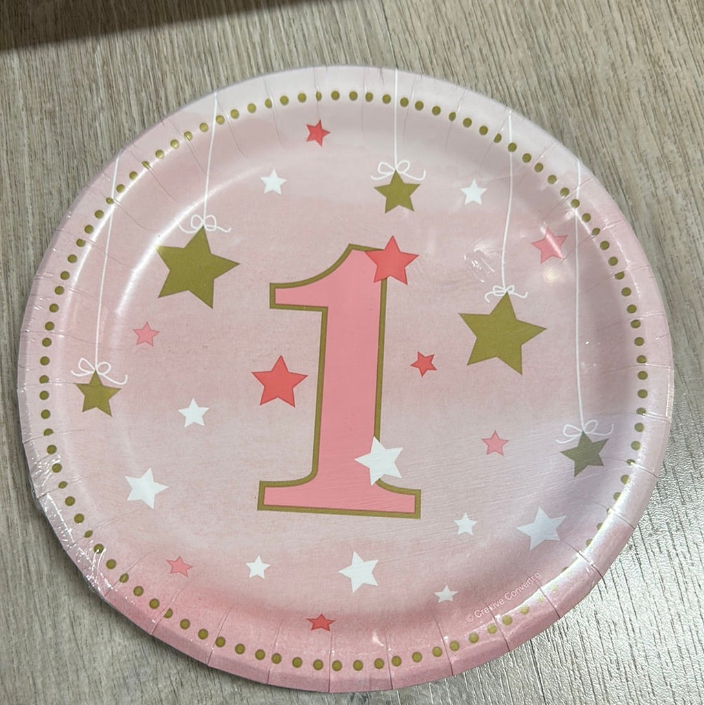 1st Birthday little star girl paper plates 8pk NIS Packaging & Party Supply