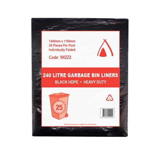 240ltr Black Bin Liners (25pc) NIS Packaging & Party Supply