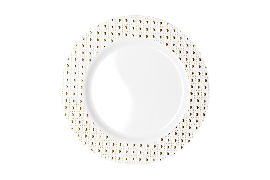 260mm Heavy Duty Dinner Plate With Gold Dot Rim 6pk NIS Packaging & Party Supply
