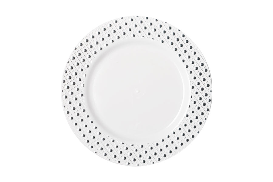 260mm Heavy Duty Dinner Plate With Silver Dot Rim 6pk NIS Packaging & Party Supply