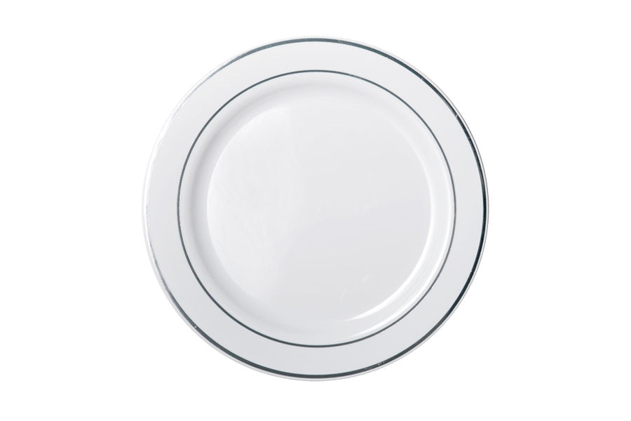 260mm Heavy Duty Dinner Plate With Silver Lining 6pk NIS Packaging & Party Supply