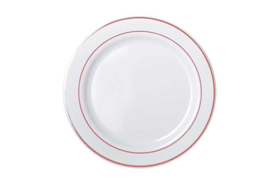 260mm Heavy Duty White Dinner Plate With Rose Gold Lining 6pk NIS Packaging & Party Supply