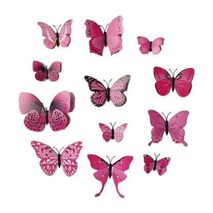 3D BUTTERFLY DECORATIONS- PINK MAGNET 12pk NIS Packaging & Party Supply