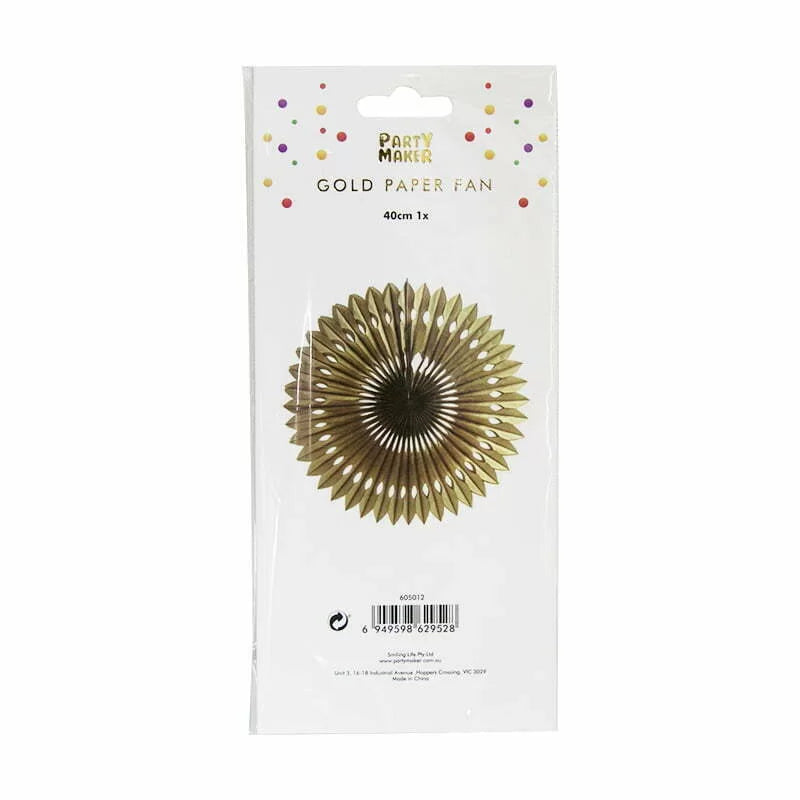 40CM GOLD Paper Fan 1pc NIS Packaging & Party Supply