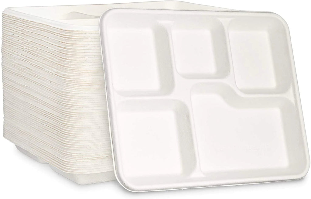 5 Section Sugarcane plates 50pk NIS Packaging & Party Supply