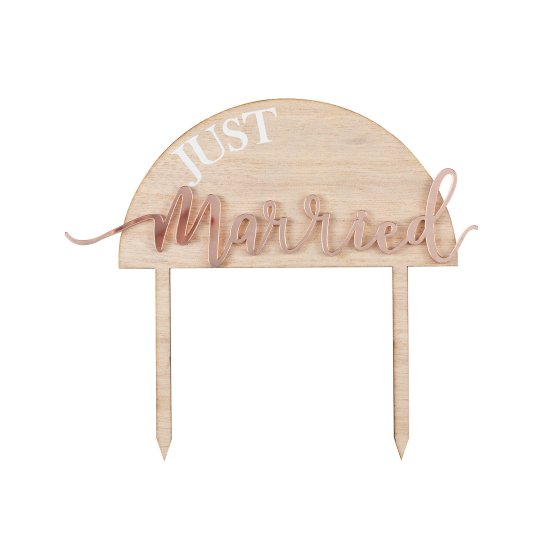 A TOUCH OF PAMPAS CAKE TOPPER JUST MARRIED ACRYLIC ON WOOD NIS Packaging & Party Supply