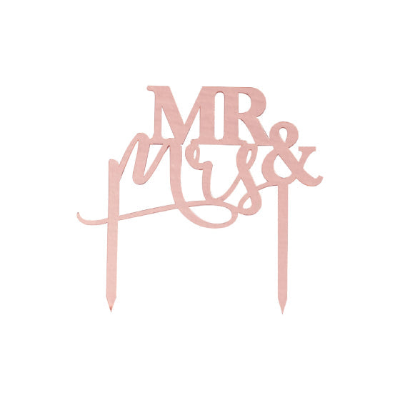 A TOUCH OF PAMPAS CAKE TOPPER MR AND MRS ROSE GOLD ACRYLIC NIS Packaging & Party Supply