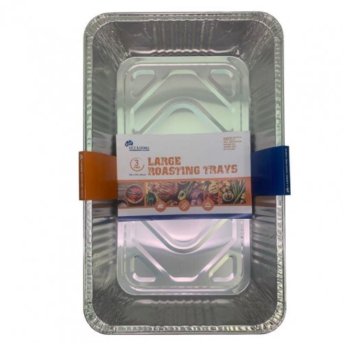 Aluminium Large Rectangle Foil Roasting Tray 530x320x85mm Pack of 3 NIS Packaging & Party Supply