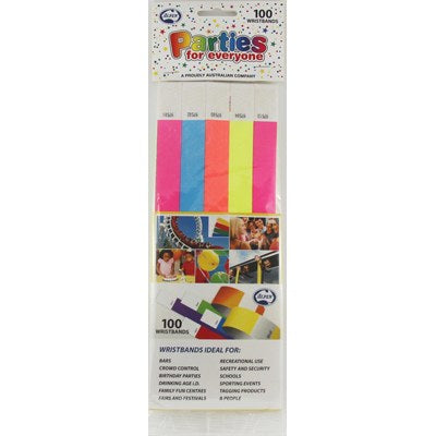 Buy Assorted Colours Tyvek Wristband 100PK at NIS Packaging & Party Supply Brisbane, Logan, Gold Coast, Sydney, Melbourne, Australia