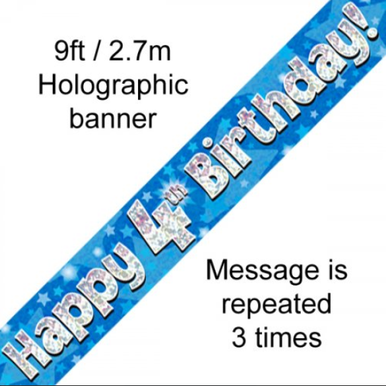 Buy BANNER BLUE HAPPY 4TH BDAY at NIS Packaging & Party Supply Brisbane, Logan, Gold Coast, Sydney, Melbourne, Australia