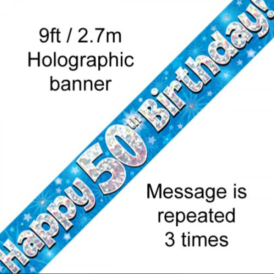 Buy BANNER BLUE HAPPY 50TH BDAY at NIS Packaging & Party Supply Brisbane, Logan, Gold Coast, Sydney, Melbourne, Australia