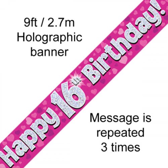 Buy BANNER PINK HAPPY 16TH BDAY at NIS Packaging & Party Supply Brisbane, Logan, Gold Coast, Sydney, Melbourne, Australia