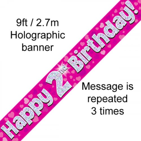 Buy BANNER PINK HAPPY 2ND BDAY at NIS Packaging & Party Supply Brisbane, Logan, Gold Coast, Sydney, Melbourne, Australia