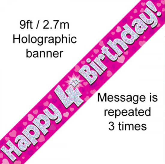 Buy BANNER PINK HAPPY 4TH BDAY at NIS Packaging & Party Supply Brisbane, Logan, Gold Coast, Sydney, Melbourne, Australia