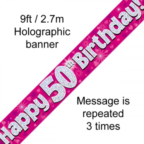 Buy BANNER PINK HAPPY 50TH BDAY at NIS Packaging & Party Supply Brisbane, Logan, Gold Coast, Sydney, Melbourne, Australia