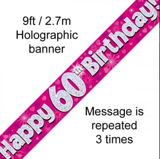 Buy BANNER PINK HAPPY 60TH BDAY at NIS Packaging & Party Supply Brisbane, Logan, Gold Coast, Sydney, Melbourne, Australia