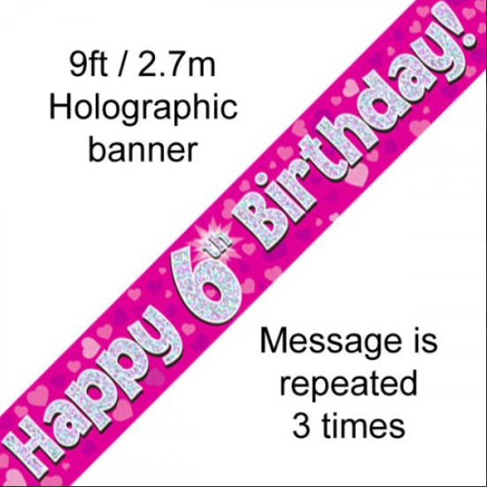 Buy BANNER PINK HAPPY 6TH BDAY at NIS Packaging & Party Supply Brisbane, Logan, Gold Coast, Sydney, Melbourne, Australia