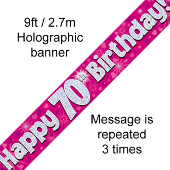 Buy BANNER PINK HAPPY 70TH BDAY at NIS Packaging & Party Supply Brisbane, Logan, Gold Coast, Sydney, Melbourne, Australia