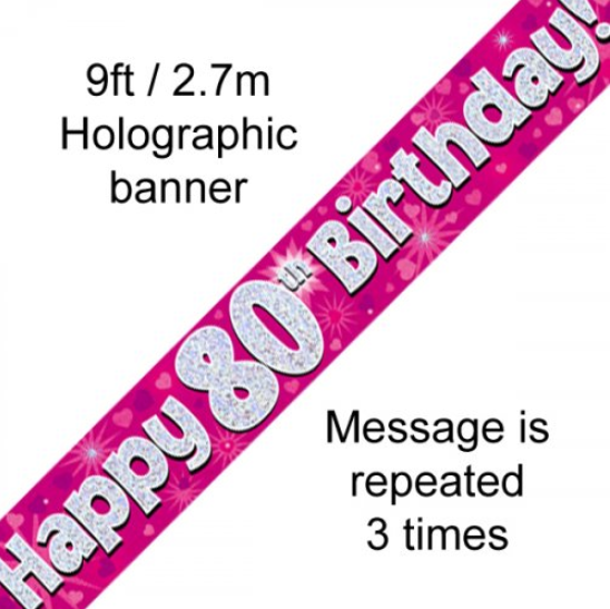 Buy BANNER PINK HAPPY 80TH BDAY at NIS Packaging & Party Supply Brisbane, Logan, Gold Coast, Sydney, Melbourne, Australia