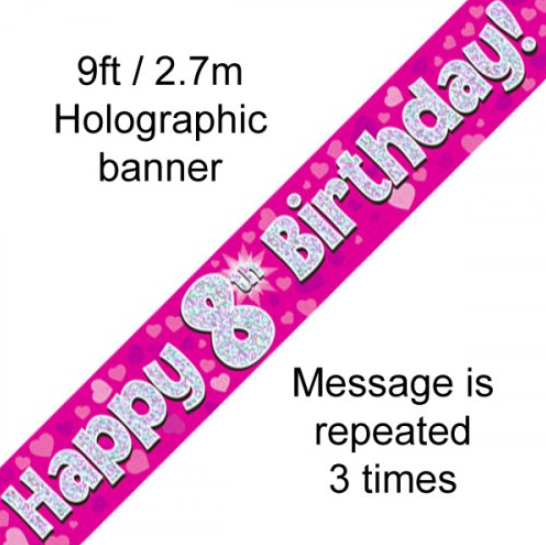 Buy BANNER PINK HAPPY 8TH BDAY at NIS Packaging & Party Supply Brisbane, Logan, Gold Coast, Sydney, Melbourne, Australia