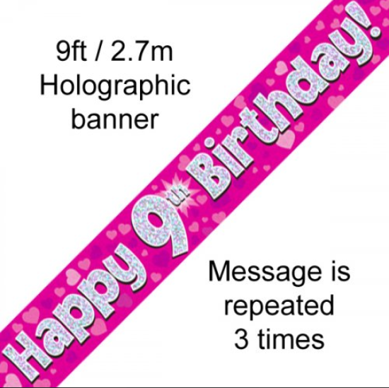 Buy BANNER PINK HAPPY 9TH BDAY at NIS Packaging & Party Supply Brisbane, Logan, Gold Coast, Sydney, Melbourne, Australia