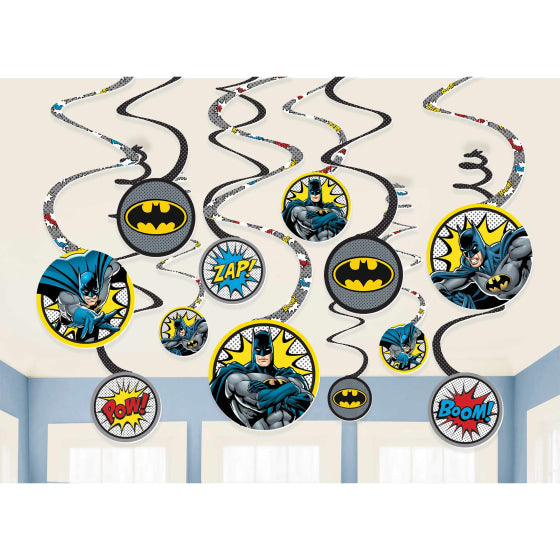 BATMAN HEROES Unite Spiral Swirls Hanging Decorations 12cm Cutouts NIS Packaging & Party Supply