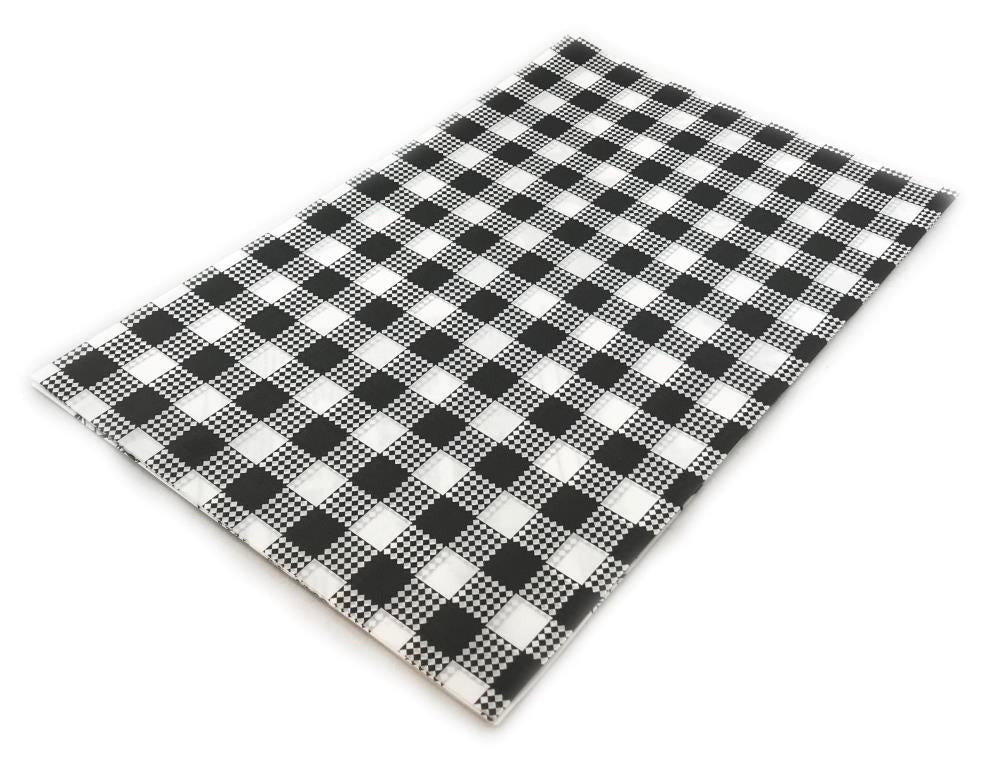 Buy BLACK CHECK PRINTED GREASEPROOF PAPER 200 Sheets at NIS Packaging & Party Supply Brisbane, Logan, Gold Coast, Sydney, Melbourne, Australia