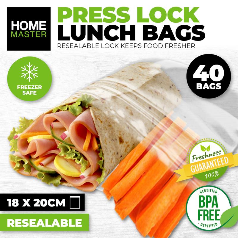 Bag Lunch Reusable Snap Lock 18cm x 20cm 40pk NIS Packaging & Party Supply