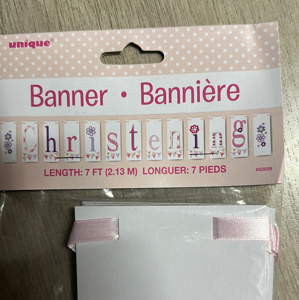 Banner christening Pink 7ft NIS Packaging & Party Supply