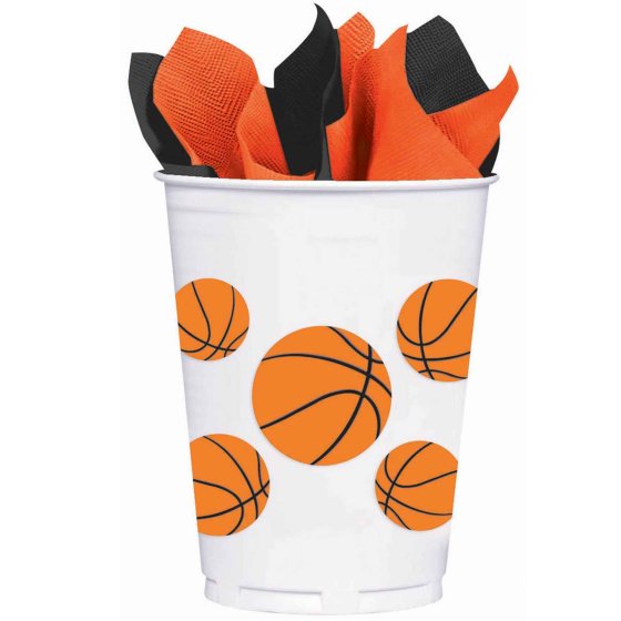 Buy Basketball 414ml Plastic Cups (8pc) at NIS Packaging & Party Supply Brisbane, Logan, Gold Coast, Sydney, Melbourne, Australia