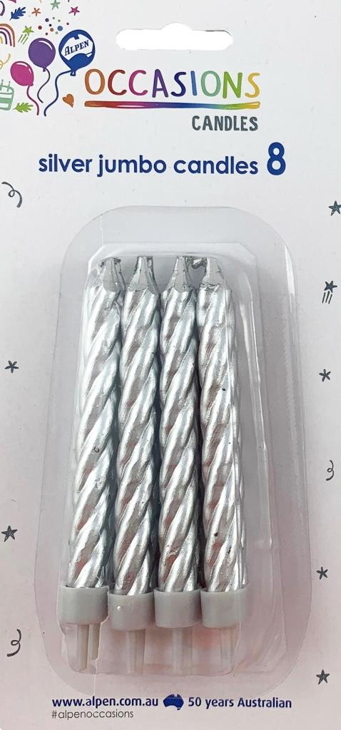 Birthday Candles Jumbo Spiral Silver NIS Packaging & Party Supply