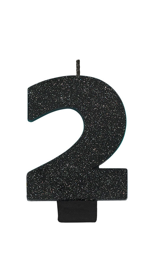 Black Glitter Candle Number  #2 NIS Packaging & Party Supply