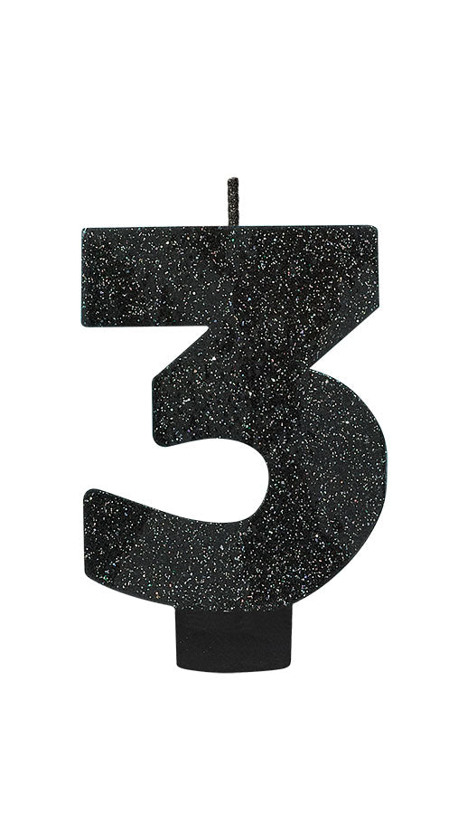 Black Glitter Candle Number  #3 NIS Packaging & Party Supply