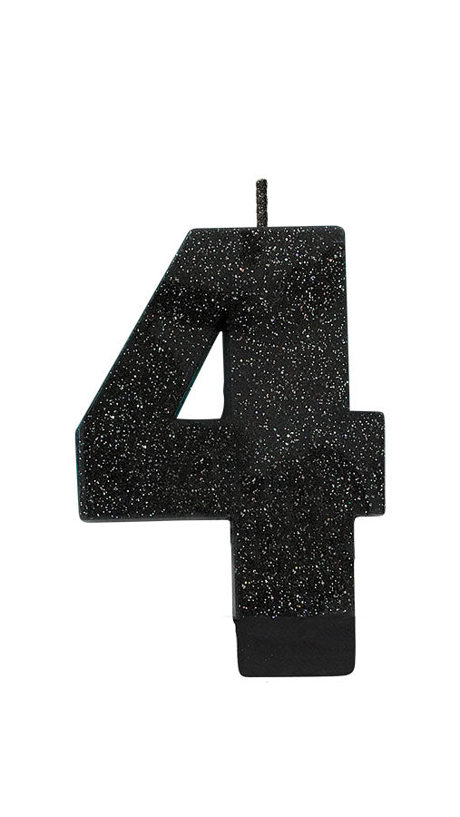 Black Glitter Candle Number #4 NIS Packaging & Party Supply