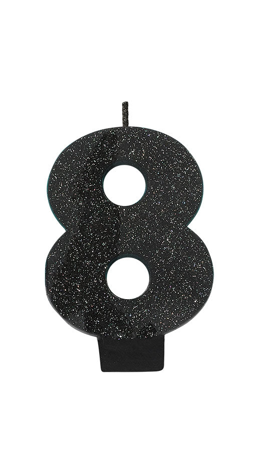 Black Glitter Candle Number #8 NIS Packaging & Party Supply