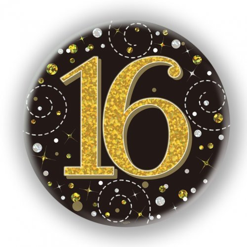 Black/Gold Sparkling Fizz #16 Badge 75mm NIS Packaging & Party Supply