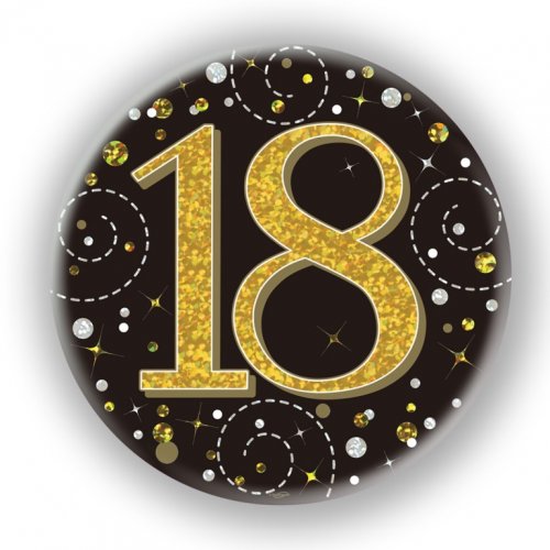 Black/Gold Sparkling Fizz #18 Badge 75mm NIS Packaging & Party Supply