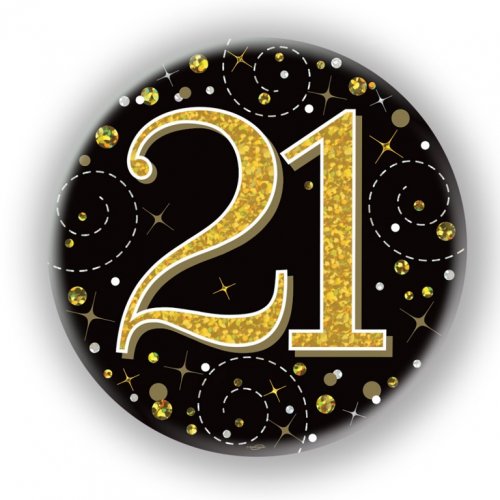 Black/Gold Sparkling Fizz #21 Badge 75mm NIS Packaging & Party Supply