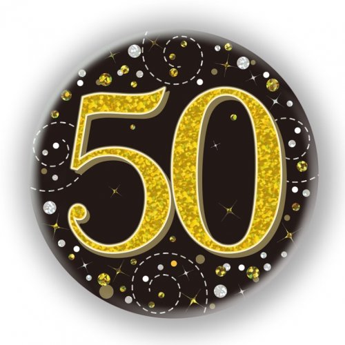 Black/Gold Sparkling Fizz #50 Badge 75mm NIS Packaging & Party Supply