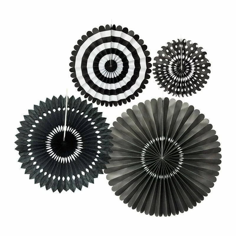 Black Paper Fans Decoration Set of 4 pcs NIS Packaging & Party Supply