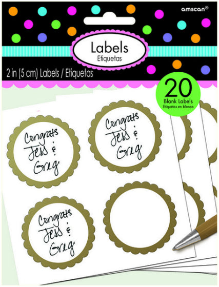 Blank Gift Labels - GOLD 20pk NIS Packaging & Party Supply
