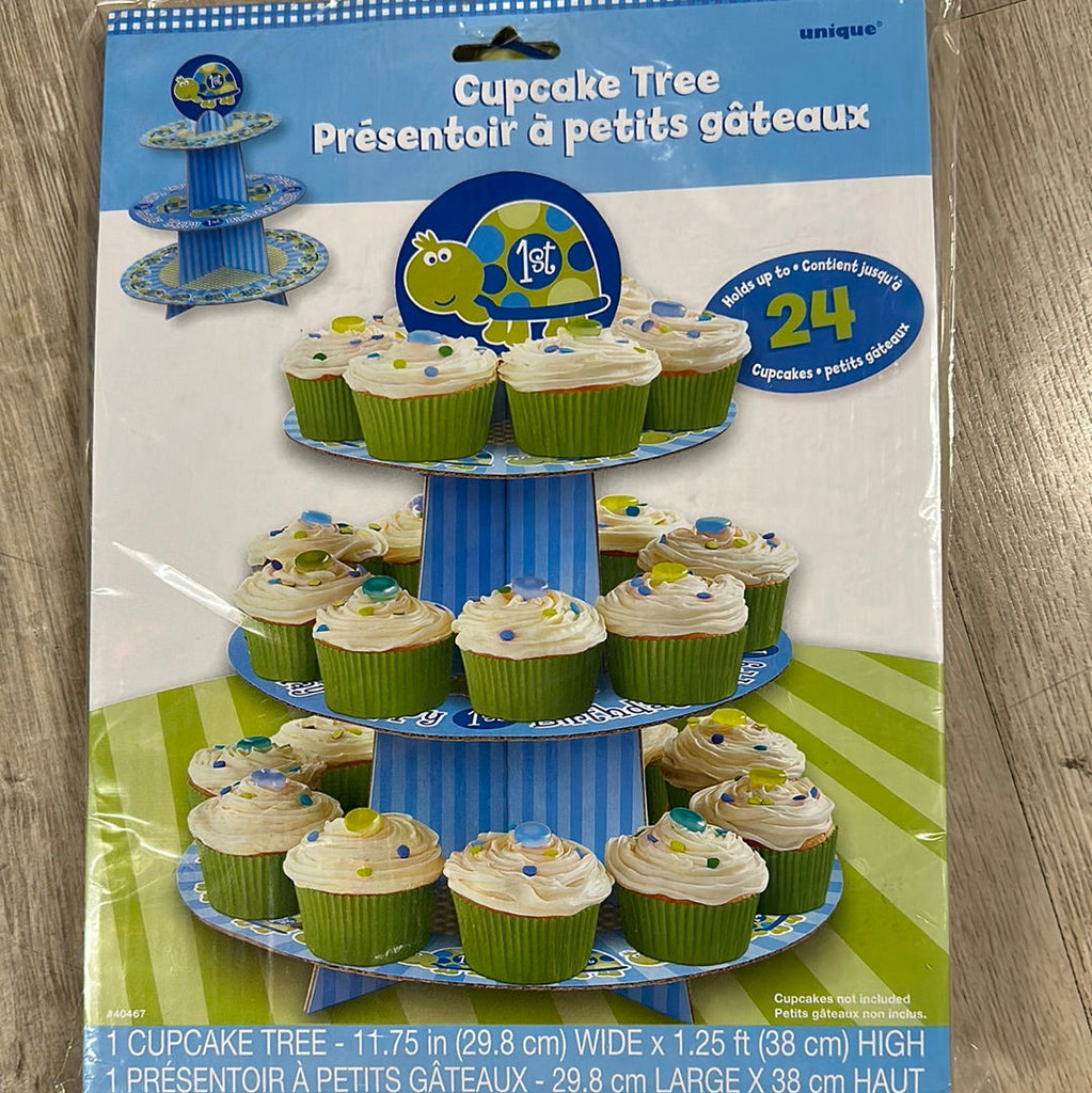 Blue 1st Birthday Cupcake tree Stand 3 tier NIS Packaging & Party Supply