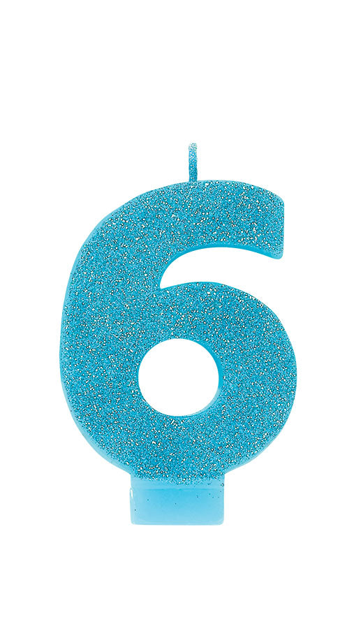 Blue Glitter Candle Number #6 NIS Packaging & Party Supply