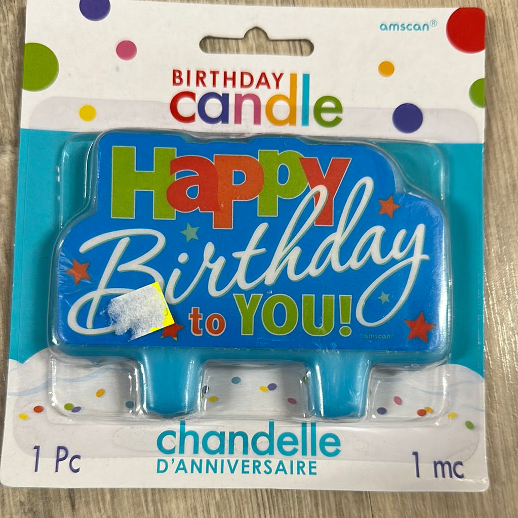 Blue Happy Birthday to you Printed candle 1pc NIS Packaging & Party Supply