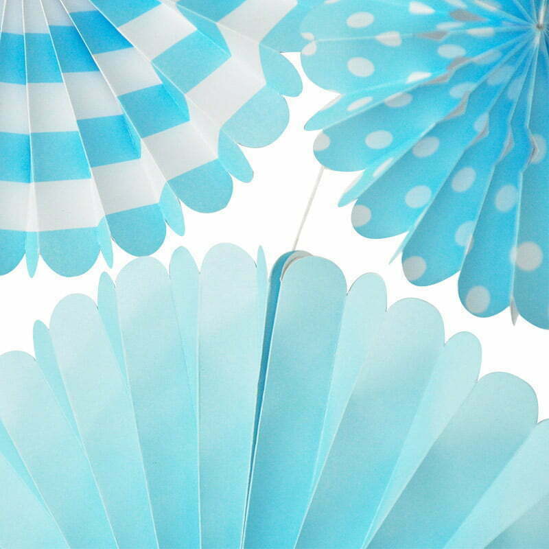 Blue Paper Fan Decoration Set 4 Pcs NIS Packaging & Party Supply