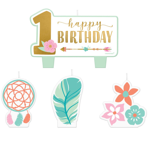 Boho Birthday Girl 1ST Birthday Candle Set 4PC NIS Packaging & Party Supply